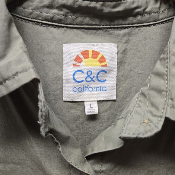 C&C California Womens Safari Shirt Army Green Button Front LS sz Lg 100% Cotton - Picture 2 of 6